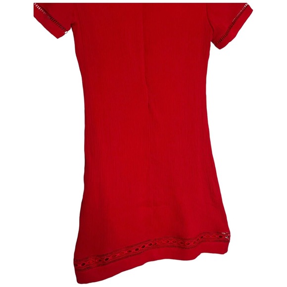 Lulus Womens XS Perfect Time Shift Dress Short Sleeve Gauzy Embroidered Red - Picture 8 of 16